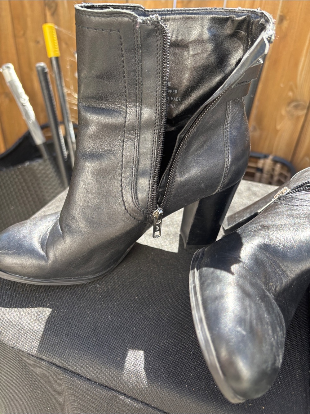 Marc Fisher Black Leather Heeled Ankle Boots with Side Zip